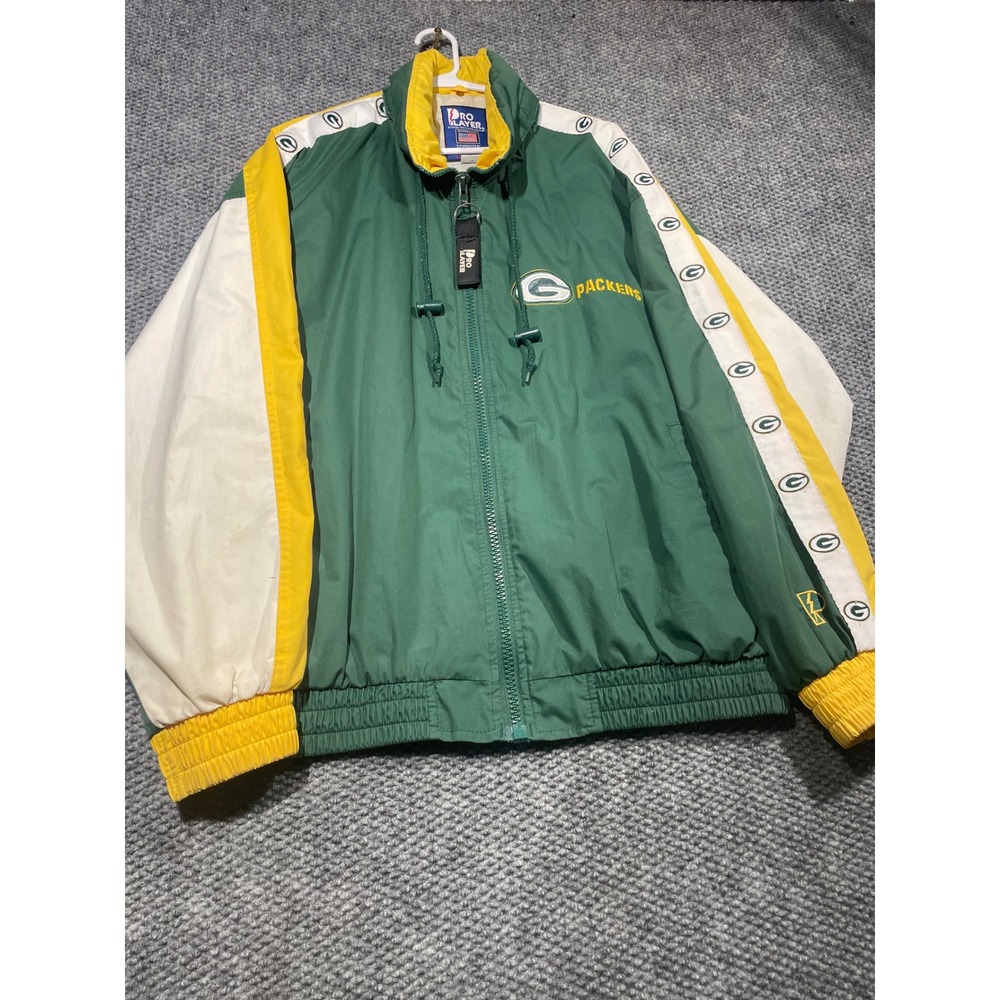 Vintage Pro Player Green Bay Packers Windbreaker Jacket Green Gold Mens Large
